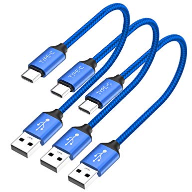 USB C Cable Short, [0.8ft 3 Pack] USB Type C Cable Braided Fast Charge Cord Compatible Samsung Galaxy Note 9 8,S10 S9 S8 Plus, LG V30 V20 G6,Pixel 2 XL,Moto Z2 Z3,Power Bank and Portable Charger(Blue)