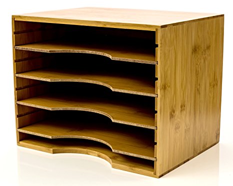 File Organizer Mail sorter, With Four Adjustable Dividers Natural Bamboo wood Color By Intriom Bamboo Collection (File Organizer)