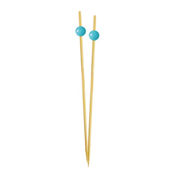 Simply Baked Large Appetizer & Cocktail Pick Turquoise Ball on Natural Wood Pick 30-Pack Disposable and Sturdy