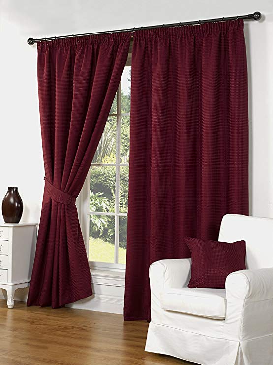 Impressions Waffle Red Fully Lined Readymade Curtain Pair 66x54in(167x137cm)