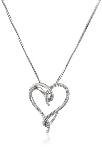 Sterling Silver White Diamond Interlocking Heart Pendant Necklace(1/10 cttw, I-J Color, I2-I3 Clarity), 18"