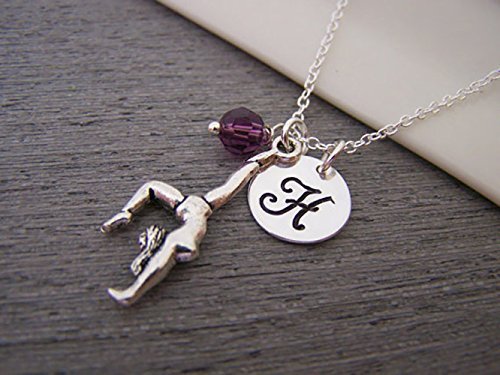Gymnast Personalized Birthstone Sterling Silver Necklace