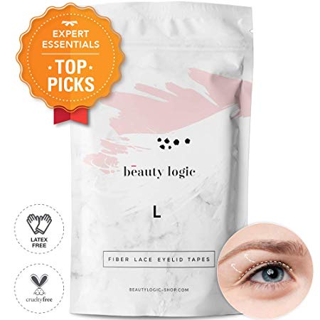 Beauty Logic Ultra Invisible Fiber Lace Eyelid Lift Kit-120pcs (Large) LATEX FREE, NON-SURGICAL - Instant Eyelid Lifting Tape perfect for hooded, droopy, uneven, or mono-eyelids, NO GLARE GUARANTEED