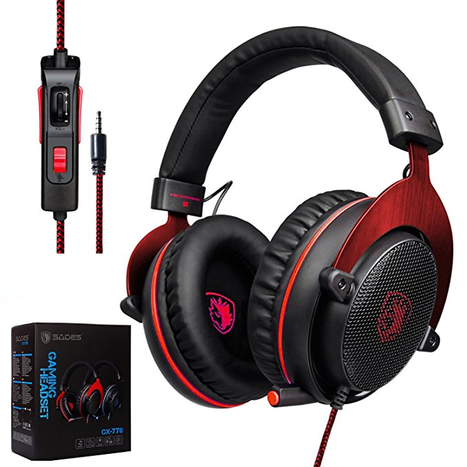 TechVibe 2017 SADES CX-778 PS4 Xbox One 3.5mm Gaming Headset Over-Ear Gaming Headphones With Mic, Volume Control, Noise Cancelling, Headphone Case For PC, Smart Phones, Tablet, Laptops - Red Black
