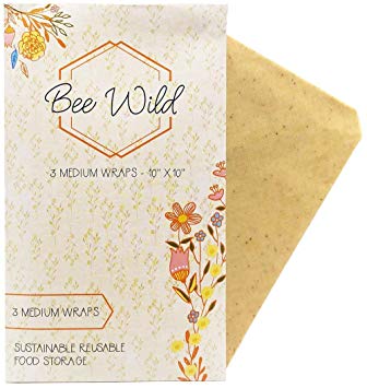 Bee Wild Co.: Beeswax Wraps - Plastic Wrap Alternative - 100% Biodegradable Ingredients - Natural Honey Scent - Reduce Your Use of Plastic - Reusable - Proceeds Donated to Bee-Protecting Charities