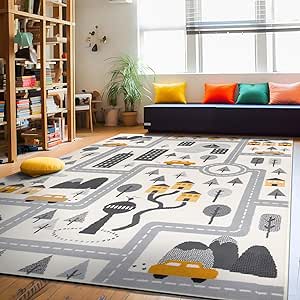 Rugshop Kids Play Road Rug for Playroom,Kidsoom,Nursery Room Interactive Cityscape for Cars and Toys Indoor Soft Area Rug 5' x 7' Cream