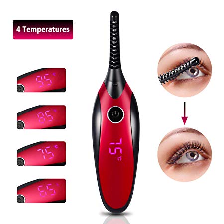 Heated Eyelash Curler,Hizek Electric Eyelash Curler【2019 New】Mini USB Rechargeable Eyelash Curler for Eyelashes Curling Natural,Long Lasting,Quick Heating with 4 Temperature Gears and LED Display