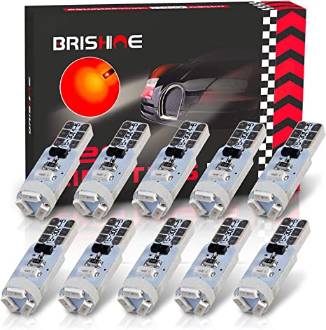 BRISHINE 10X T5 LED Bulbs Brilliant Red Canbus Error Free 3014 Chipsets 74 2721 PC74 37 73 17 70 LED Bulbs for Interior Gauge Cluster Dashboard Instrument Panel Speedo Indicators AC Lights