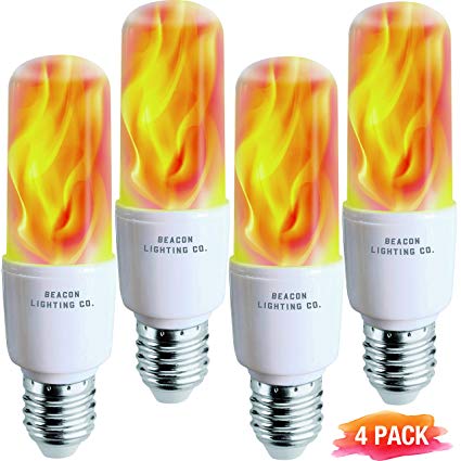LED Flame Effect Light Bulbs - E26 LED Bulb with Gravity Sensor Flame Night Bulb for Home Hotel Bar Party Decoration(4 Pack)