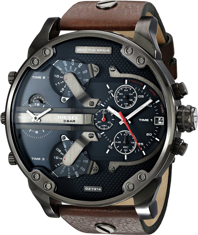 Diesel Men's DZ7314 The Daddies Series Stainless Steel Watch With Brown Leather Band