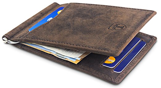 TRAVANDO ® Slim Wallet with Leather Money Clip | RFID Blocking Wallet | Credit Card Holder | Travel Wallet | Minimalist Wallet Mini Wallet Vintage Bifold with Gift Box for Men