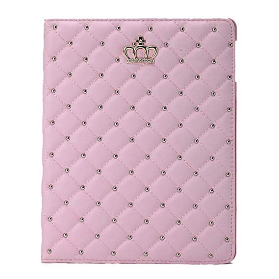 Gilroy Crown Smart Faux Leather Case Stand Cover for iPad 2 3 4 5 6 Air 2 Mini 1 2 3 4 (iPad6/Air2, Pink)