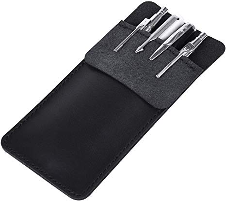 Wisdompro Genuine Leather Heavy Duty Pocket Protector Pen Holder Pouch for Shirts, Lab Coats, Pants - Multi-Purpose - Holds Pens, Pointers, Pencils, and Notes - Vintage Black