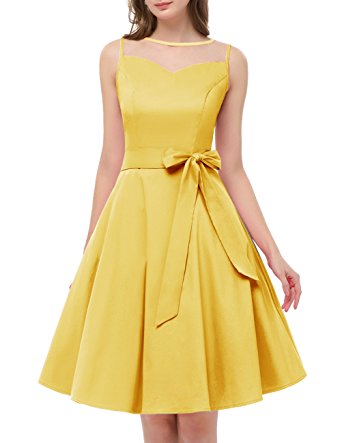 DRESSTELLS Women Classic Rockabilly Illusion Dress Retro See Through Cocktail Dress