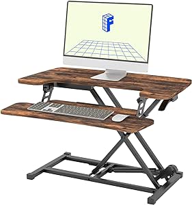 FLEXISPOT 32in Height Adjustable Standing Desk Converter Sit-to-Stand Desk Riser with Wide Keyboard Tray 2-Tier Desktop Computer Workstation Rustic Color