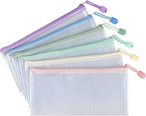 Tamaki 6 Pack Mesh Pencil Pouch Waterproof Bags Plastic Zipper Pouch A6 Size for Classroom Organization School Office Supplies (Macaroon, A6)