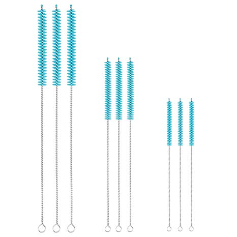 ALINK Drinking Straw Cleaning Brush Kit - 3 Size 9-Piece Straw Pipe Cleaner for Multiple Size Metal/Silicone/Glass/Stainless Steel Straws - Sky Blue