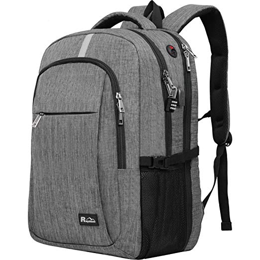 Raydem 17.3 Inch Travel Laptop Backpack with USB Charging Port, TSA Friendly, Water Resistant XL Travel Backpack, Anti-Theft Business Computer Backpack for Women/Men, Fits Up to 17.3" Laptop-Grey