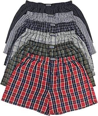 ToBeInStyle Men's Pack of 6 Button Fly Loose Fit Tartan Plaid Boxers