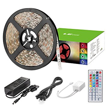 LE 5m/16.4ft 300 LEDs RGB Strip Light Kit, SMD 5050, 12V DC, LED Tape lights, Remote Control, LED Ribbon Lights for DIY Christmas Holiday Home Kitchen Car Bar Indoor Party Decoration (Waterproof)