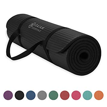 Gaiam Essentials Thick Yoga Mat Fitness & Exercise Mat with Easy-Cinch Yoga Mat Carrier Strap (72"L x 24"W x 2/5 Inch Thick)