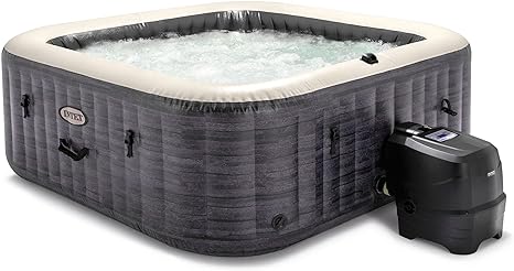 Intex PureSpa Plus 6 Person Inflatable Square Hot Tub w/ 170 AirJets, Greystone