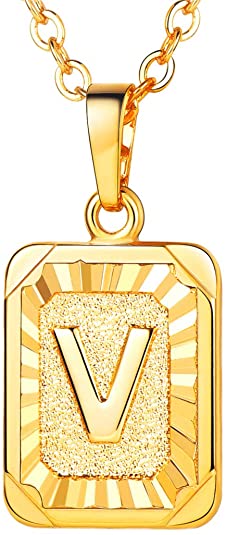 U7 Monogram Necklace A-Z 26 Letters Pendants 18K Gold/Platinum Plated Square Tiny Initial Necklaces for Women Girls,Chain 18", with Customize Service, Gift Box Packed
