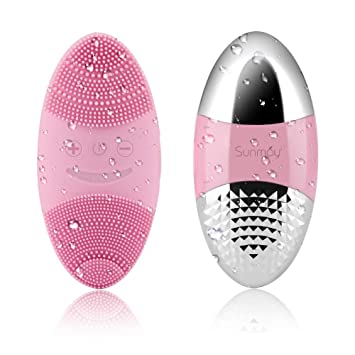 SUNMAY Oval Silicone Facial Cleansing Brush, Waterproof Electric Skin Cleansing Face Brush, Negative and Positive Ion Anti-aging with 2 Modes, for Deep Cleansing Gentle Exfoliating and Massaging (L)