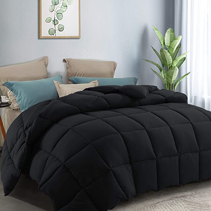 CottonHouse All Season Breathable Hypoallergenic Reversible Down Alternative Quilted Microfiber Comforter Duvet Insert with Corner tabs,Machine Washable (Queen Size, Black)
