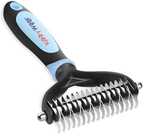 KiddyWoof Pet Grooming Rake for Dogs & Cats - Comb for Gently Shedding and Removing Mats - Brush with Dual Sided & Nonslip Grip - Undercoat Dematting Rake for Medium & Long Hair