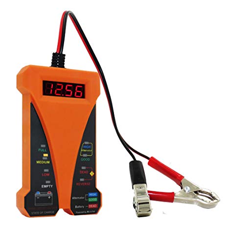 MOTOPOWER MP0514D 12V Digital Battery Tester Voltmeter and Charging System Analyzer with LCD Display and LED Indication - ORANGE VERSION
