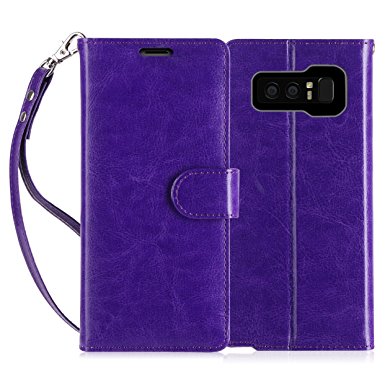 Note 8 Case, Galaxy Note 8 Case, FYY[RFID Blocking wallet Case] 100% Handmade Flip Folio Case [Kickstand Feature] With ID&Credit Card Protector for Galaxy Note 8(2017) Purple