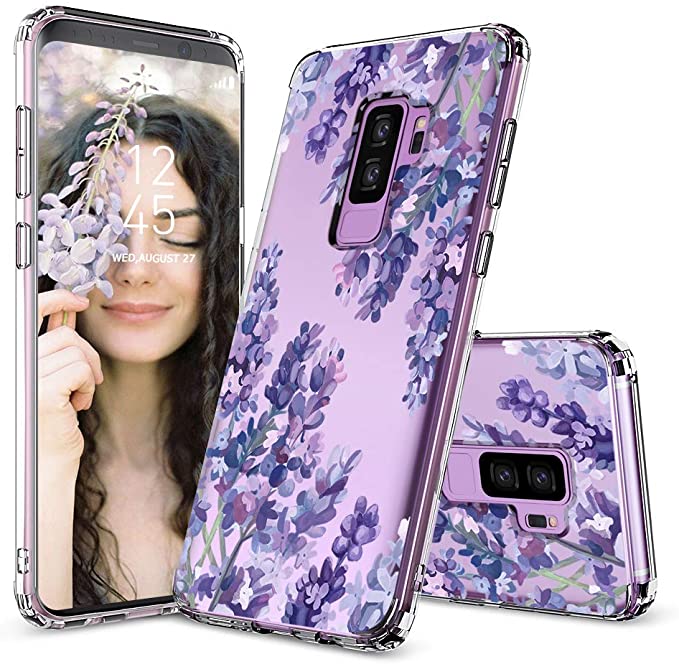 Case for Galaxy S9 Plus,MOSNOVO Shockproof TPU Bumper Slim Clear Case with Floral Design for Samsung Galaxy S9 Plus Phone Case Cover - Lavender