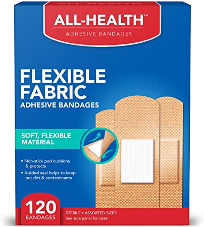 All Health Flexible Fabric Adhesive Bandages, Assorted Sizes Variety Pack, 120 ct | Flexible Protection for First Aid and Wound Care