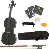 Mendini 44 MV-Black Solid Wood Violin with Hard Case Shoulder Rest Bow Rosin and Extra Strings Full Size