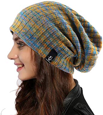 Ruphedy Women Oversized Slouchy Beanie Knit Hat Colorful Long Baggy Skull Cap for Winter