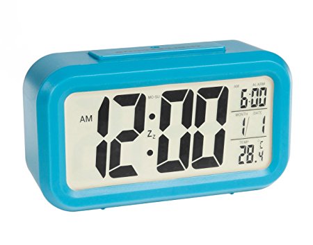 BestGot 5.3" Digital Alarm Clock Low Light Sensor Technology snooze and Large Display and Smart Night Light(white Backlight) Lcd Travel Alarm Clock and Home Alarm Clock (Blue)