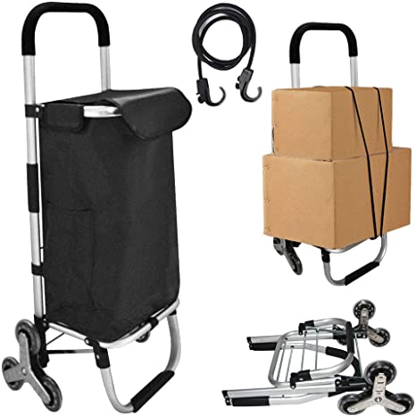 Folding Shopping Cart, Loading Stair Climber Cart with 3 3-Wheels,Capacity Grocery Foldable Cart with Detachable Bags 2 Extra Pockets Anti-Slip Bar Trolley Carts Utility Trolley, Shopping Bag Laundry Utility Cart Adjustable Bungee Cord