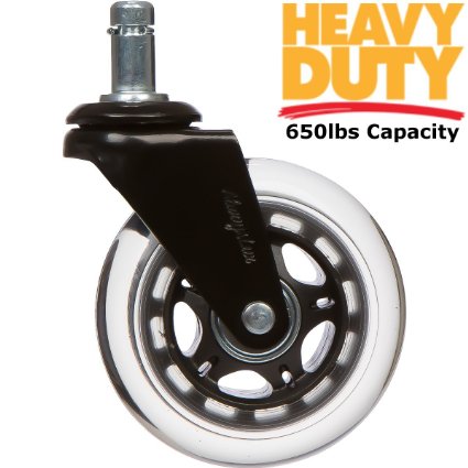 Office Chair Caster Wheels - Universal Heavy Duty Replacement (650 Pound Capacity For Set of 5) - Lifetime Warranty - Safe On Carpets & Hardwood Floors