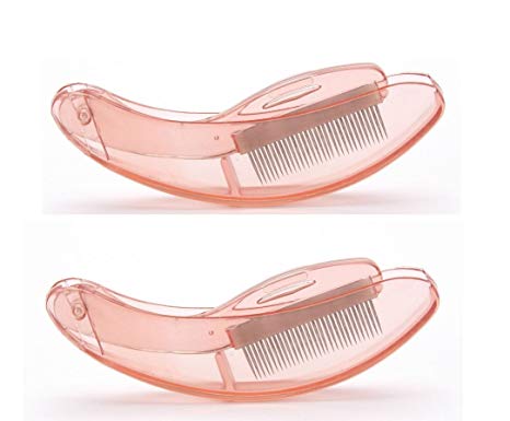 YABINA Folding Eyelash Comb, 2 PCS Eyebrow Metal Teeth, Professional Tool for Define Lash & Brow (Pink Handle)