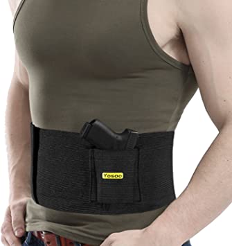 Yosoo Belly Band Holster Concealed Carry Adjustable Hand Gun IWB Holsters with Magazine Pouch for Men Women, Fits Glock 19 43 42 17, M&P Shield, S&W, Ruger lcp, Bodyguard 380, 9mm Revolvers