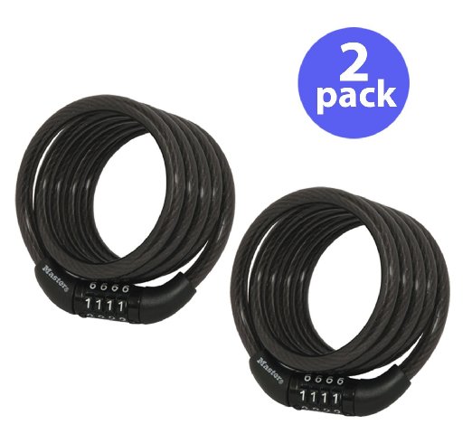 Master Lock 8143D Self Coiling Cable Lock, 4-Feet x 5/16-inch, (2 Pack)