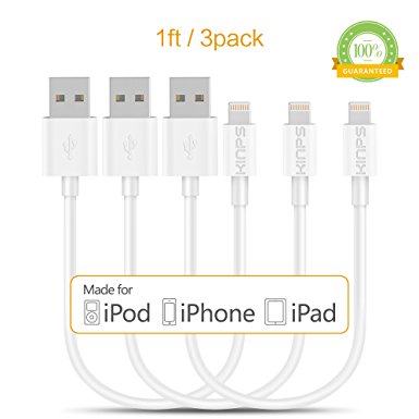 [Apple MFI Certified]Kinps®1FT 8 pin Lightning Cable USB Cable Sync Charger Data Cord for Apple iPhone 5 / 5s / 5c / 6 / 6 Plus, iPod 7, iPad mini / mini 2/ mini 3, iPad Air / iPad Air 2 (1FT - 3pack)