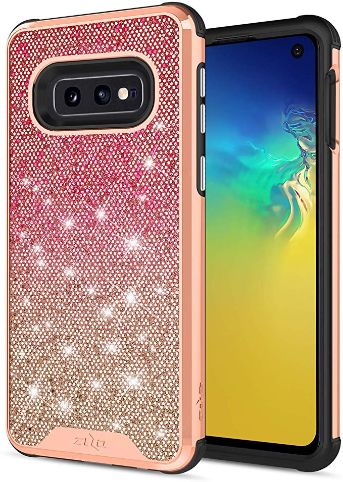 Zizo Wanderlust Series Compatible with Samsung Galaxy S10e Case Dual Layer with Glitter Design Rose Mist