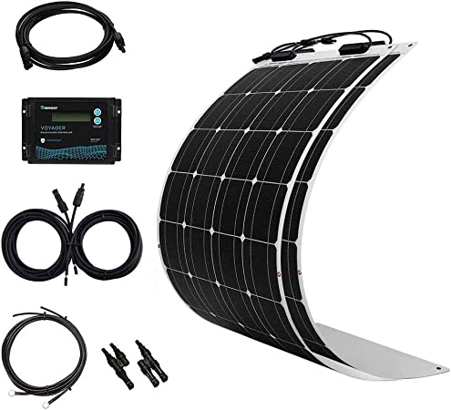 Renogy 200 Watt 12 Volt Flexible Solar Panel Kit with 2 Pcs 100W Monocrystalline Panel and 20A Waterproof PWM Controller for Caravan, RV, Boat and Uneven Surfaces