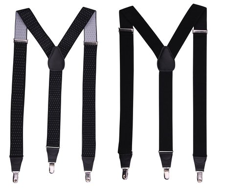 JINIU Mens Fashion Solid Straight Clip On Cool Formal Leather Suspenders
