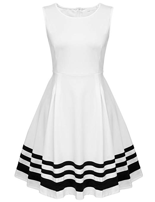 Beyove Womens Elegant V Neck Skater Dress Scallop Mini Dress