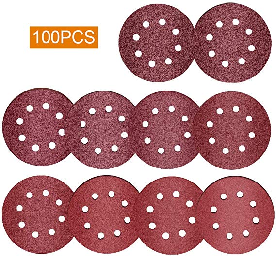 100PCS Sanding Discs Pads, craftsman168 125mm Orbital Sanding Discs, 5 inch 8 Holes 40/60/ 80/100/ 120/180/ 240/320/ 400/800 Grit Hook and Loop Sanding Discs for Random Orbital Sander