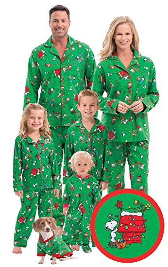 PajamaGram Exclusive Brushed Cotton Flannel Officially Licensed Charlie Brown Matching Christmas Pajamas for the Whole Family