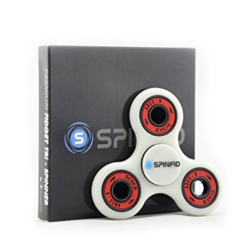 Spinfid EDC Fidget Spinner NEW UPGRADED Tri Spinner /Drop Resistant/ Non 3D Printed/ Ultra Durable Frame, 4  Minutes Spin Times PREMIUM QUALITY - Glow White/ABEC 9